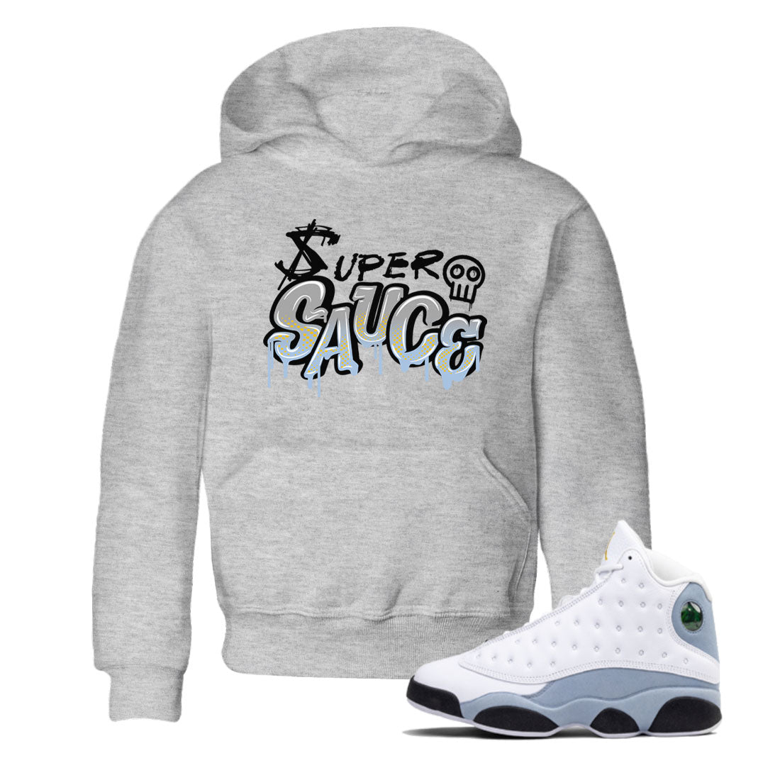 13s Blue Grey shirt to match jordans Super Sauce sneaker tees Air Jordan 13 Blue Grey SNRT sneaker release tees baby toddler Heather Grey 1 cotton Shirt