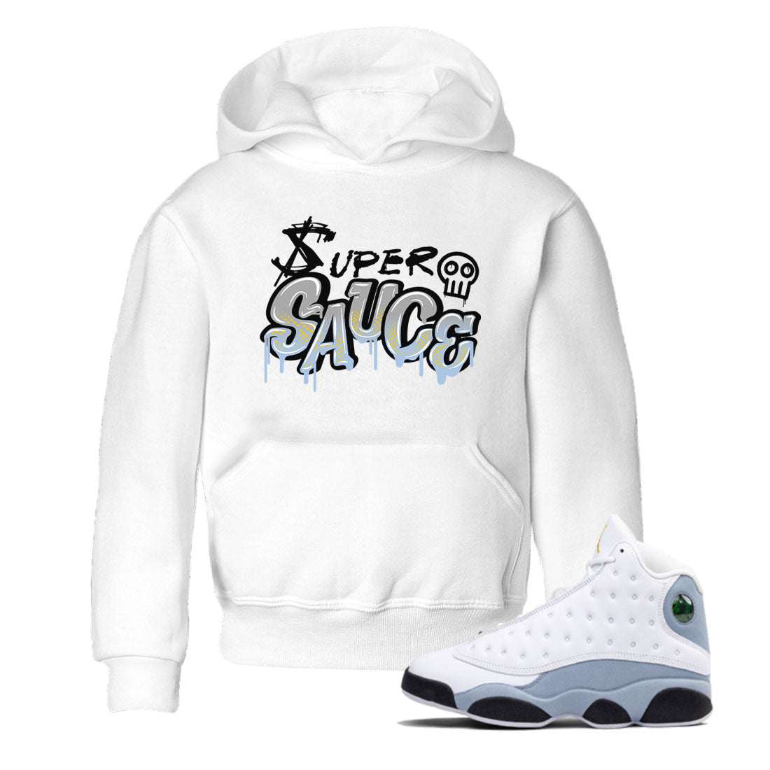 13s Blue Grey shirt to match jordans Super Sauce sneaker tees Air Jordan 13 Blue Grey SNRT sneaker release tees baby toddler White 1 cotton Shirt