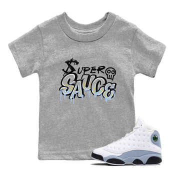 13s Blue Grey shirt to match jordans Super Sauce sneaker tees Air Jordan 13 Blue Grey SNRT sneaker release tees baby toddler Heather Grey 1 cotton Shirt