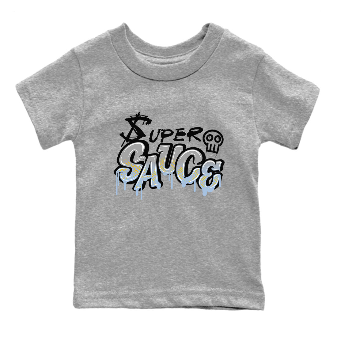 13s Blue Grey shirt to match jordans Super Sauce sneaker tees Air Jordan 13 Blue Grey SNRT sneaker release tees baby toddler Heather Grey 2 cotton Shirt
