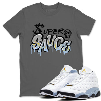 13s Blue Grey shirt to match jordans Super Sauce sneaker tees Air Jordan 13 Blue Grey SNRT Sneaker Release Tees unisex cotton Cool Grey 1 crew neck shirt