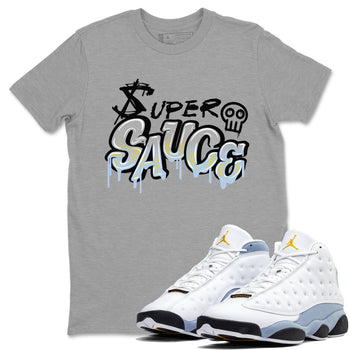 13s Blue Grey shirt to match jordans Super Sauce sneaker tees Air Jordan 13 Blue Grey SNRT Sneaker Release Tees unisex cotton Heather Grey 1 crew neck shirt