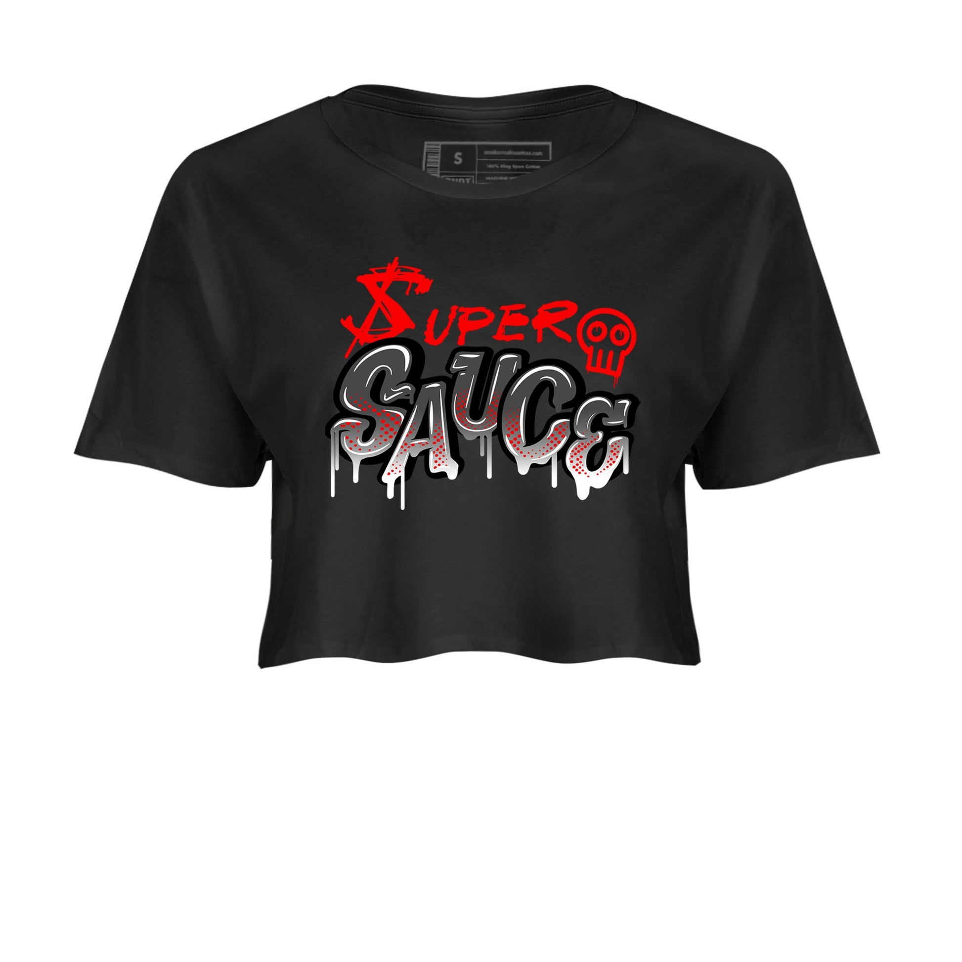 4s Bred Reimagined shirt to match jordans Super Sauce sneaker tees Air Jordan 4 Bred Reimagined SNRT Sneaker Release Tees Black 2 crop length shirt