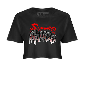 4s Bred Reimagined shirt to match jordans Super Sauce sneaker tees Air Jordan 4 Bred Reimagined SNRT Sneaker Release Tees Black 2 crop length shirt