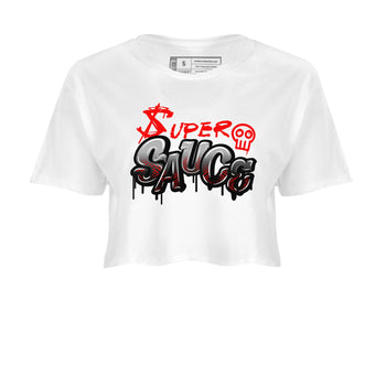 4s Bred Reimagined shirt to match jordans Super Sauce sneaker tees Air Jordan 4 Bred Reimagined SNRT Sneaker Release Tees White 2 crop length shirt