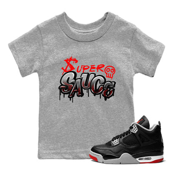 4s Bred Reimagined shirt to match jordans Super Sauce sneaker tees Air Jordan 4 Bred Reimagined SNRT sneaker release tees baby toddler Heather Grey 1 cotton Shirt