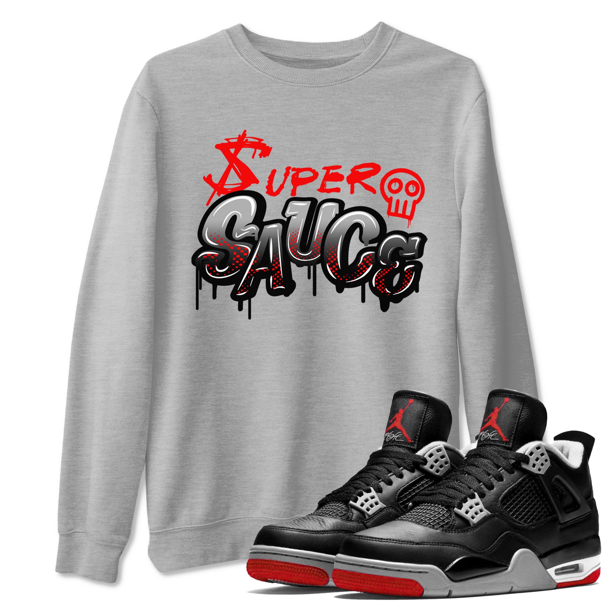4s Bred Reimagined shirt to match jordans Super Sauce sneaker tees Air Jordan 4 Bred Reimagined SNRT Sneaker Release Tees unisex cotton Heather Grey 1 crew neck shirt