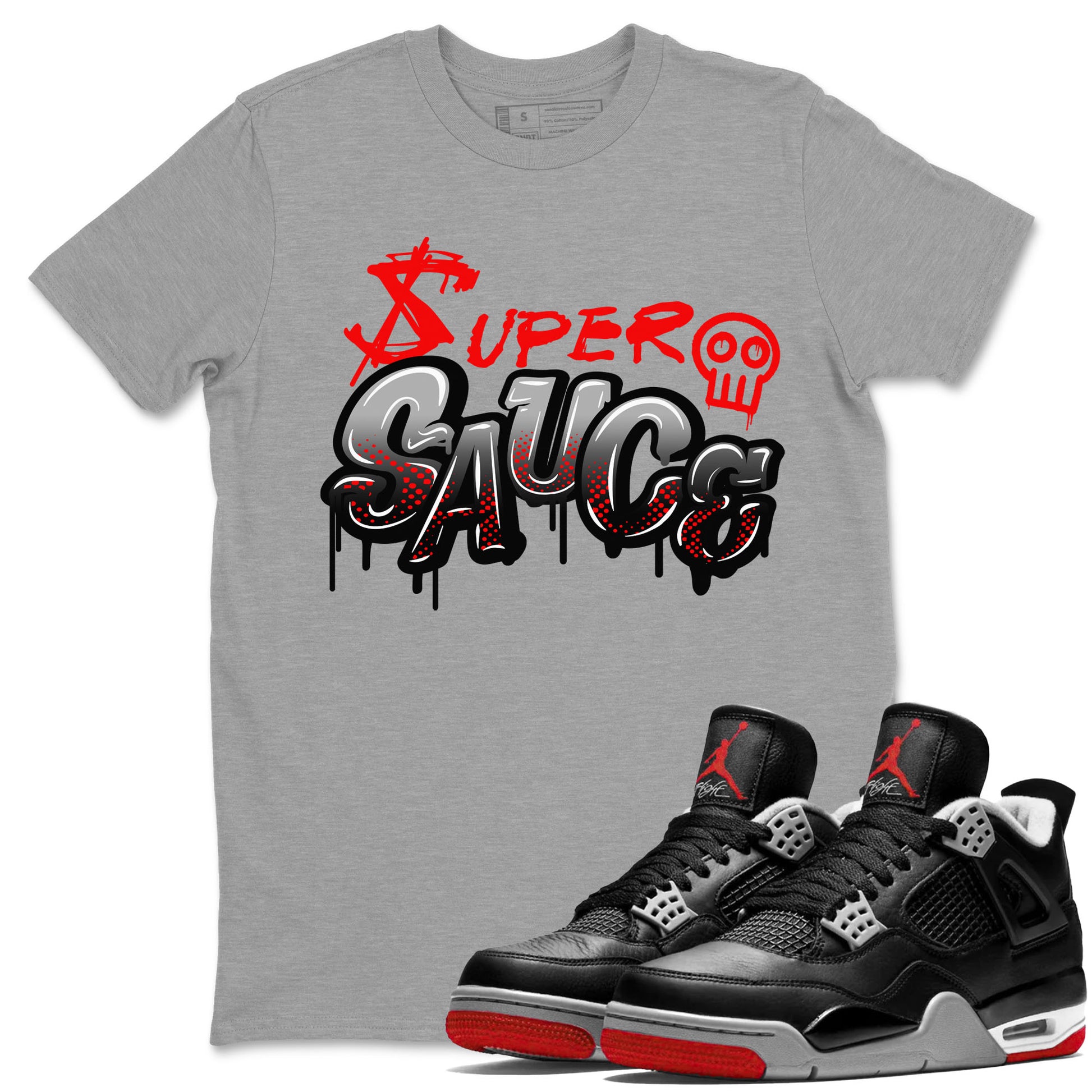 4s Bred Reimagined shirt to match jordans Super Sauce sneaker tees Air Jordan 4 Bred Reimagined SNRT Sneaker Release Tees unisex cotton Heather Grey 1 crew neck shirt