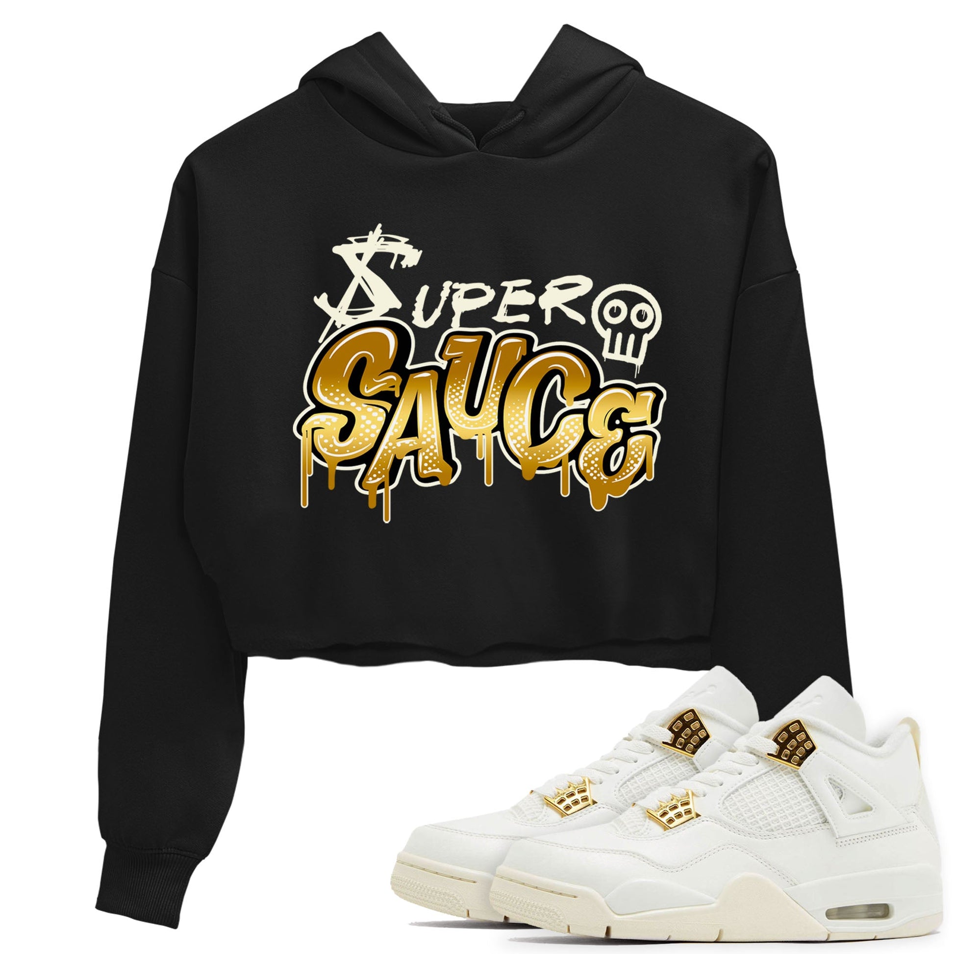 4s Sail shirt to match jordans Super Sauce sneaker tees Air Jordan 4 Sail SNRT 4s Metallic Gold Sneaker Release Tees Black 1 crop length shirt