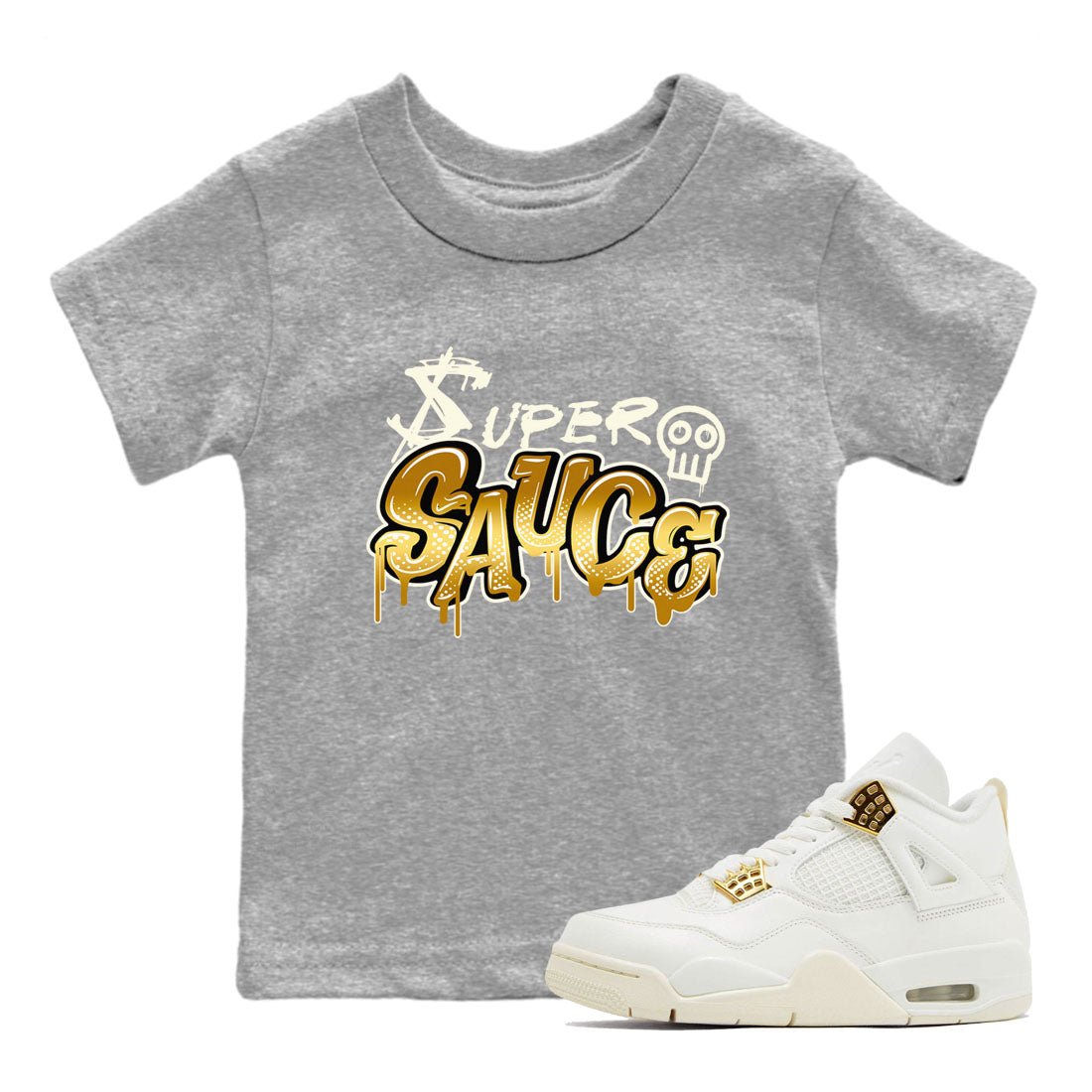 4s Sail shirt to match jordans Super Sauce sneaker tees Air Jordan 4 Sail SNRT 4s Metallic Gold sneaker release tees baby toddler Heather Grey 1 cotton Shirt