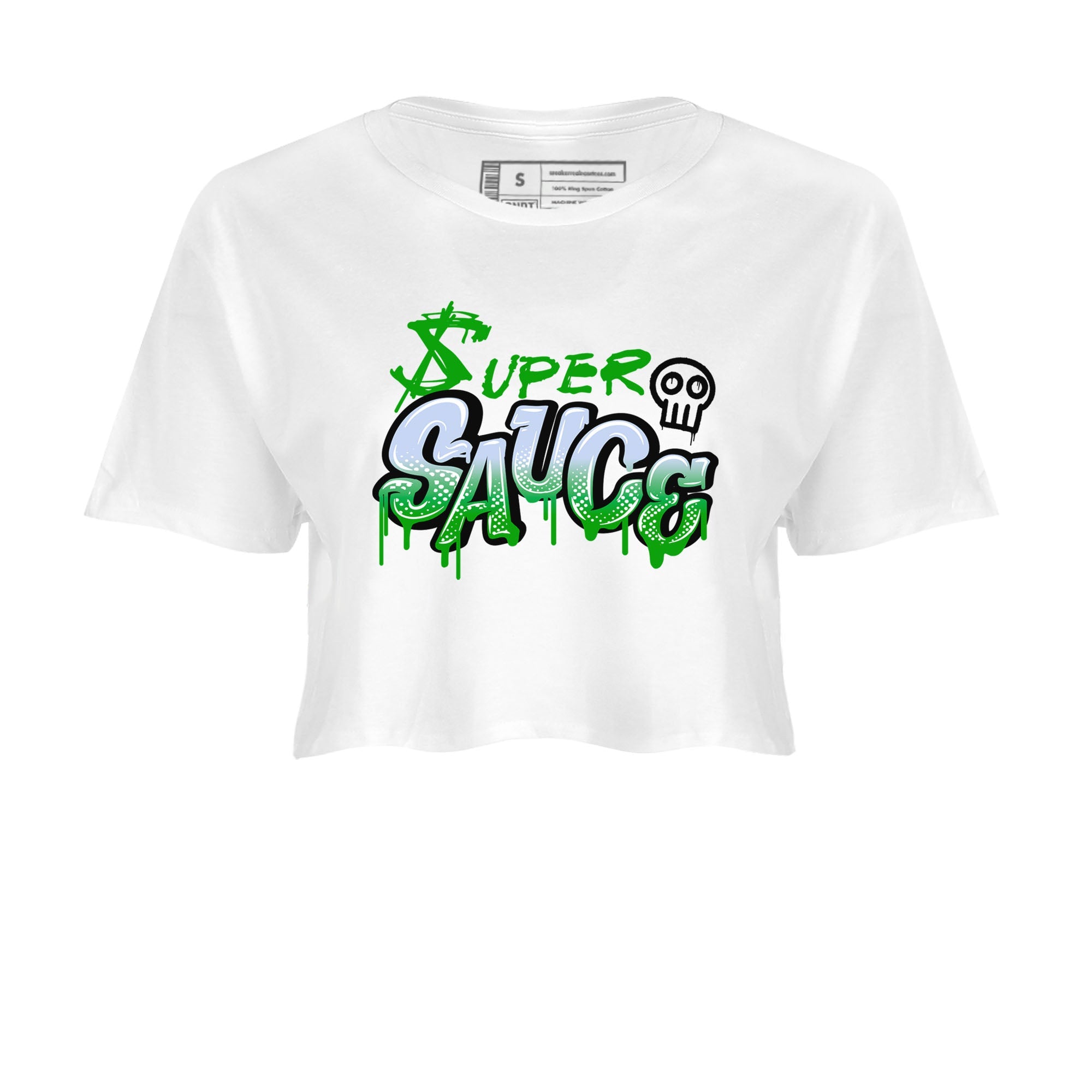 5s Lucky Green shirt to match jordans Super Sauce sneaker tees Air Jordan 5 Lucky Green SNRT Sneaker Release Tees White 2 crop length shirt