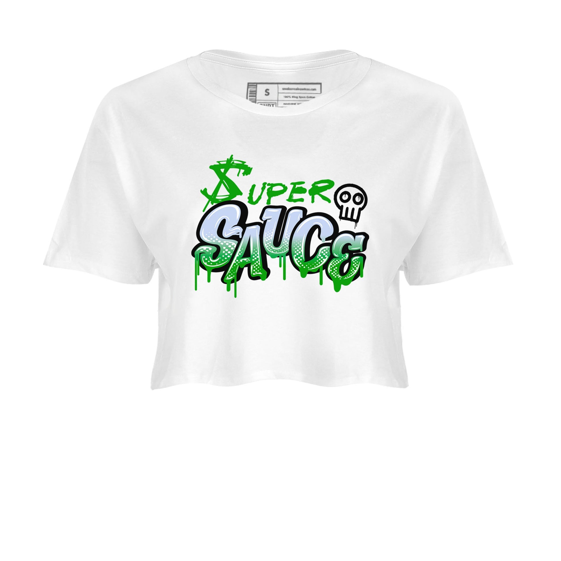 5s Lucky Green shirt to match jordans Super Sauce sneaker tees Air Jordan 5 Lucky Green SNRT Sneaker Release Tees White 2 crop length shirt