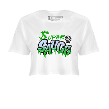 5s Lucky Green shirt to match jordans Super Sauce sneaker tees Air Jordan 5 Lucky Green SNRT Sneaker Release Tees White 2 crop length shirt