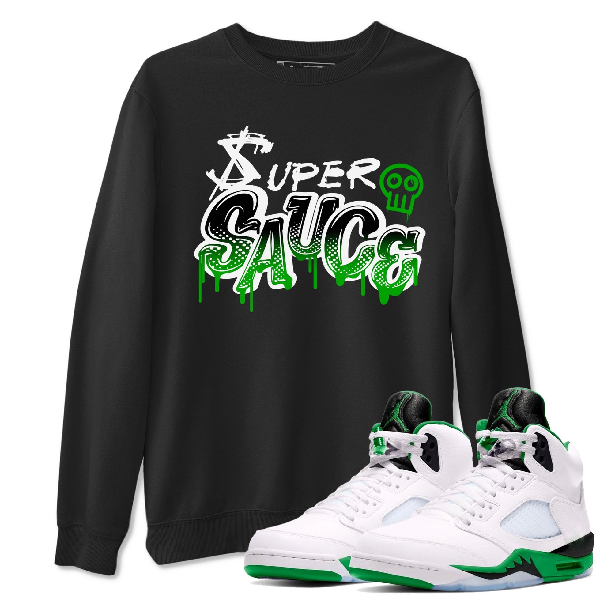 5s Lucky Green shirt to match jordans Super Sauce sneaker tees Air Jordan 5 Lucky Green SNRT Sneaker Release Tees unisex cotton Black 1 crew neck shirt