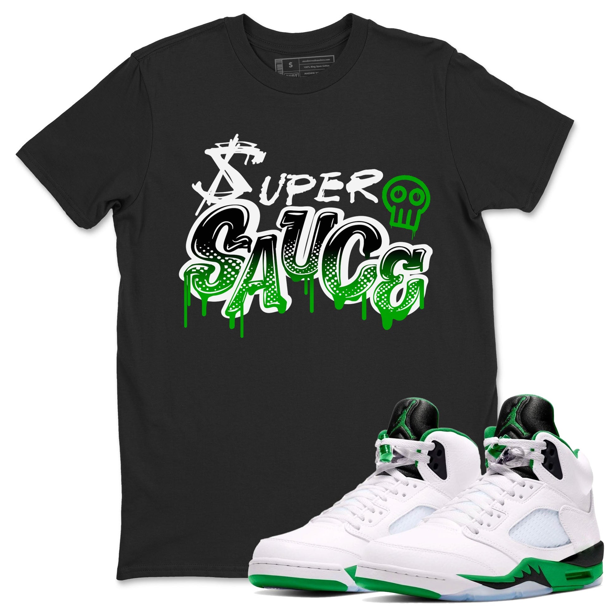 5s Lucky Green shirt to match jordans Super Sauce sneaker tees Air Jordan 5 Lucky Green SNRT Sneaker Release Tees unisex cotton Black 1 crew neck shirt