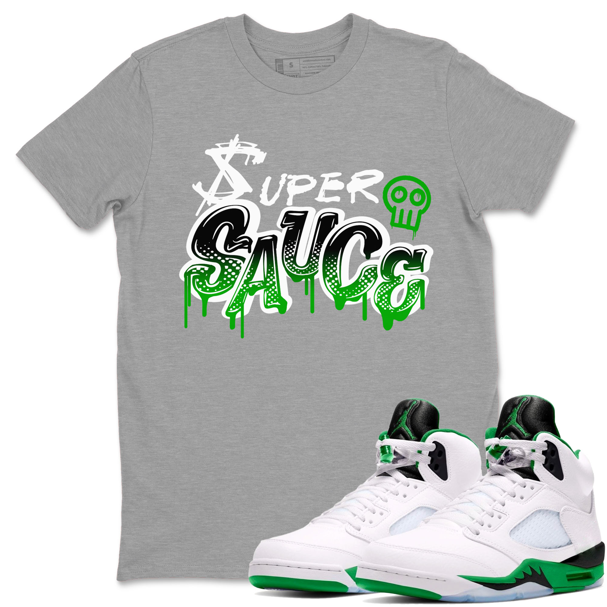 5s Lucky Green shirt to match jordans Super Sauce sneaker tees Air Jordan 5 Lucky Green SNRT Sneaker Release Tees unisex cotton Heather Grey 1 crew neck shirt