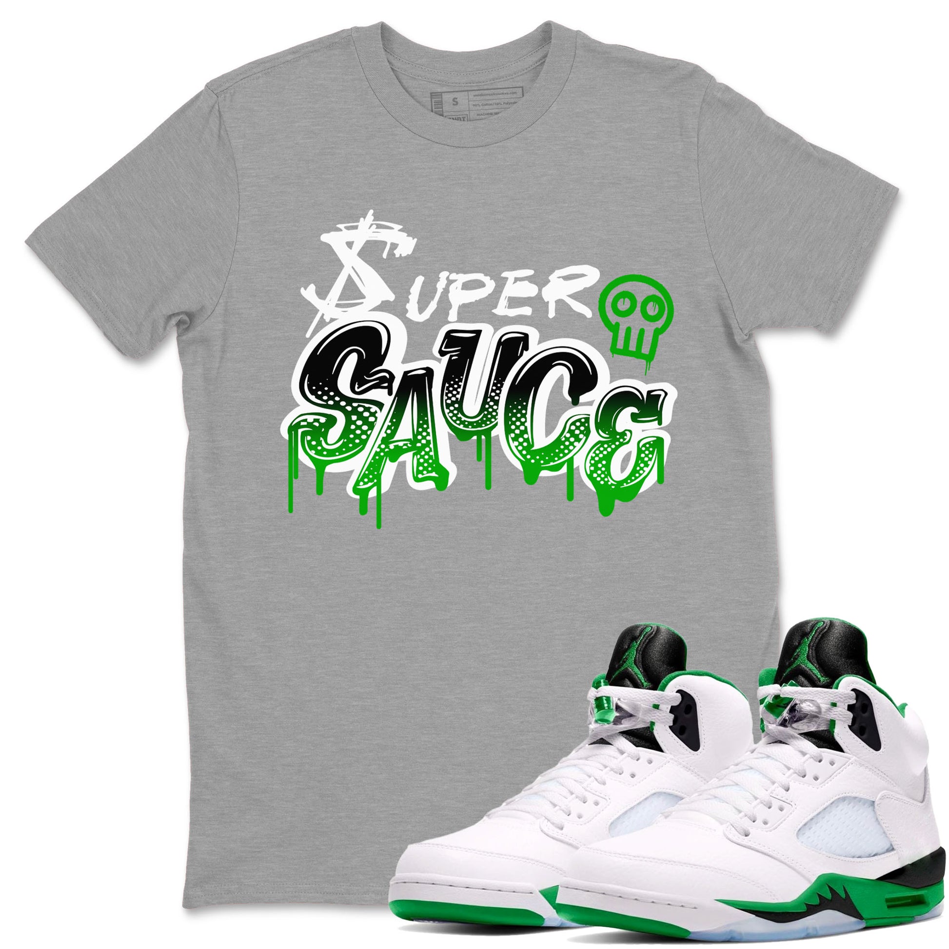 5s Lucky Green shirt to match jordans Super Sauce sneaker tees Air Jordan 5 Lucky Green SNRT Sneaker Release Tees unisex cotton Heather Grey 1 crew neck shirt