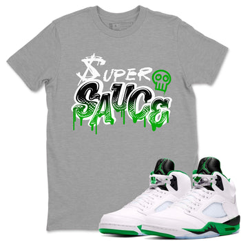 5s Lucky Green shirt to match jordans Super Sauce sneaker tees Air Jordan 5 Lucky Green SNRT Sneaker Release Tees unisex cotton Heather Grey 1 crew neck shirt