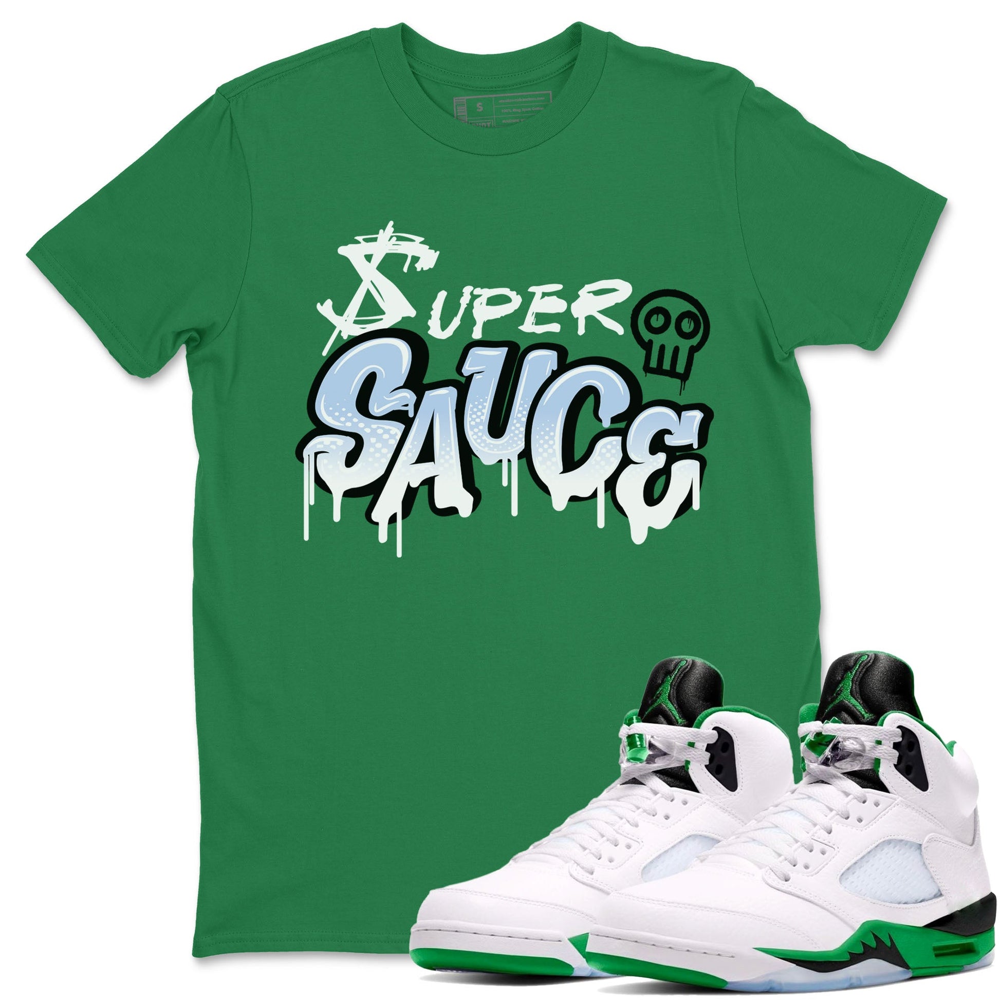 5s Lucky Green shirt to match jordans Super Sauce sneaker tees Air Jordan 5 Lucky Green SNRT Sneaker Release Tees unisex cotton Kelly Green 1 crew neck shirt