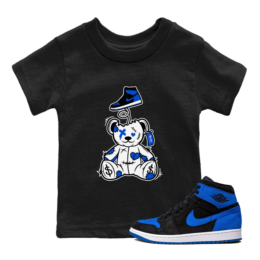 Jordan 1 High OG Royal Reimagined shirt to match jordans Surprise Teddy Bear sneaker tees Air Jordan 1 Royal Reimagined SNRT Sneaker Tees Baby Toddler Black 1 T-Shirt