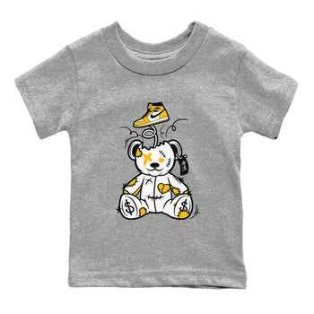 1s Yellow Ochre shirt to match jordans Surprise Teddy Bear sneaker tees streetwear brand Air Jordan 1 High OG Yellow Ochre SNRT sneaker release tees baby toddler Heather Grey 2 cotton Shirt