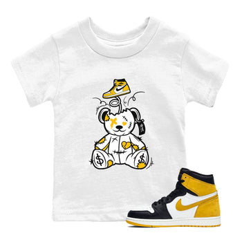 1s Yellow Ochre shirt to match jordans Surprise Teddy Bear sneaker tees streetwear brand Air Jordan 1 High OG Yellow Ochre SNRT sneaker release tees baby toddler White 1 cotton Shirt