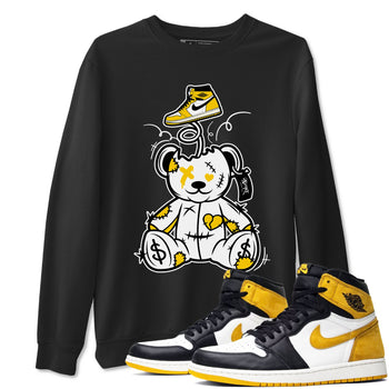 1s Yellow Ochre shirt to match jordans Surprise Teddy Bear sneaker tees streetwear brand Air Jordan 1 High OG Yellow Ochre SNRT Sneaker Release Tees unisex cotton Black 1 crew neck shirt