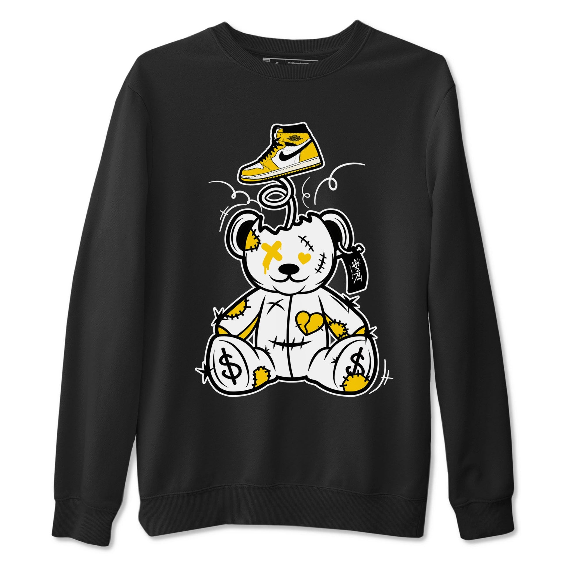 1s Yellow Ochre shirt to match jordans Surprise Teddy Bear sneaker tees streetwear brand Air Jordan 1 High OG Yellow Ochre SNRT Sneaker Release Tees unisex cotton Black 2 crew neck shirt