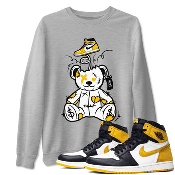 1s Yellow Ochre shirt to match jordans Surprise Teddy Bear sneaker tees streetwear brand Air Jordan 1 High OG Yellow Ochre SNRT Sneaker Release Tees unisex cotton Heather Grey 1 crew neck shirt