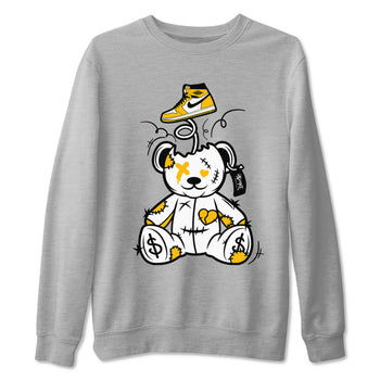 1s Yellow Ochre shirt to match jordans Surprise Teddy Bear sneaker tees streetwear brand Air Jordan 1 High OG Yellow Ochre SNRT Sneaker Release Tees unisex cotton Heather Grey 2 crew neck shirt