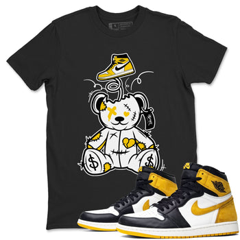1s Yellow Ochre shirt to match jordans Surprise Teddy Bear sneaker tees streetwear brand Air Jordan 1 High OG Yellow Ochre SNRT Sneaker Release Tees unisex cotton Black 1 crew neck shirt