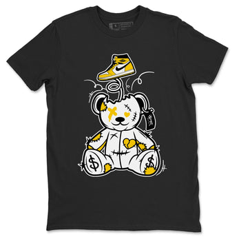 1s Yellow Ochre shirt to match jordans Surprise Teddy Bear sneaker tees streetwear brand Air Jordan 1 High OG Yellow Ochre SNRT Sneaker Release Tees unisex cotton Black 2 crew neck shirt