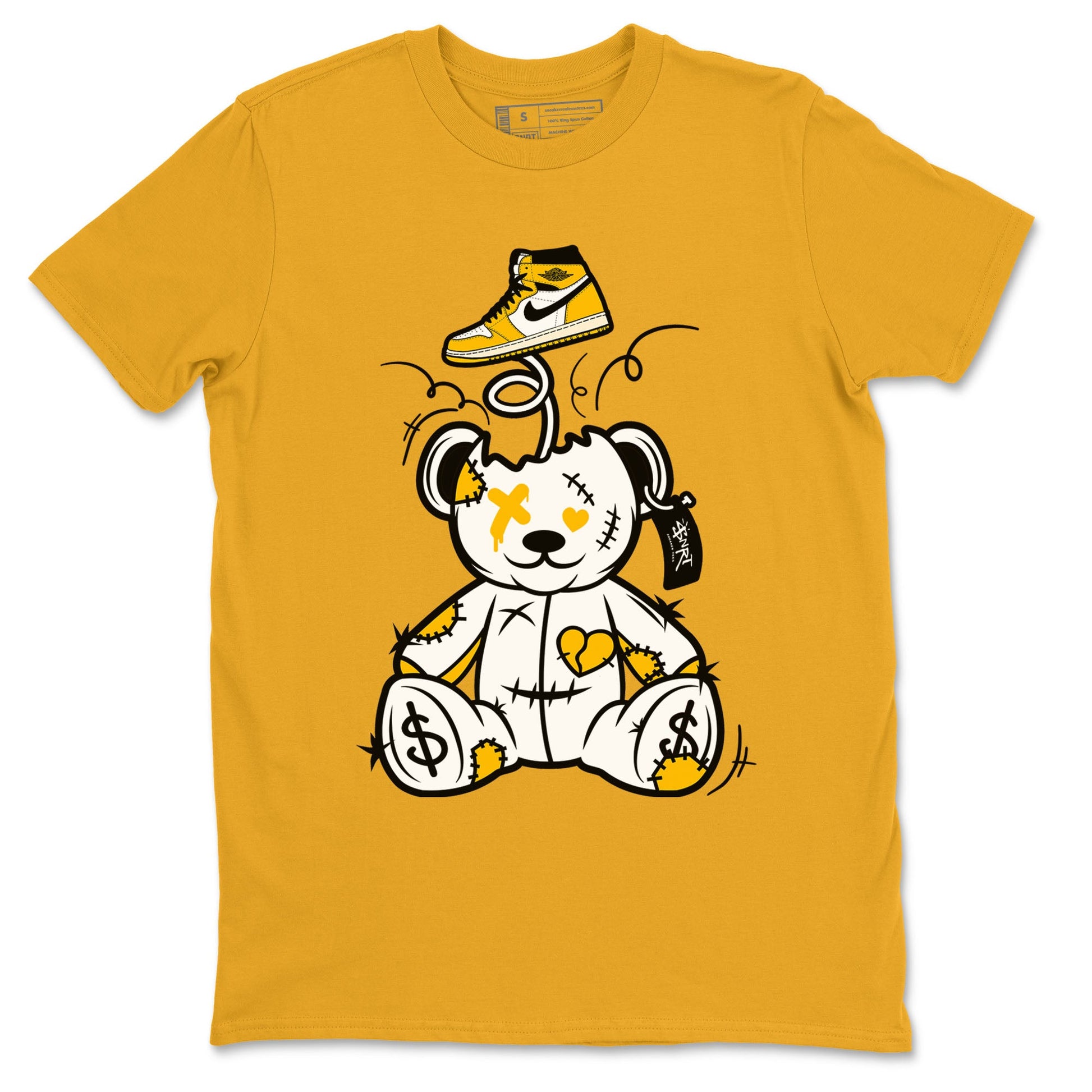 1s Yellow Ochre shirt to match jordans Surprise Teddy Bear sneaker tees streetwear brand Air Jordan 1 High OG Yellow Ochre SNRT Sneaker Release Tees unisex cotton Gold 2 crew neck shirt
