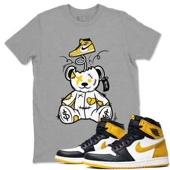 1s Yellow Ochre shirt to match jordans Surprise Teddy Bear sneaker tees streetwear brand Air Jordan 1 High OG Yellow Ochre SNRT Sneaker Release Tees unisex cotton Heather Grey 1 crew neck shirt