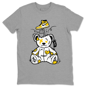 1s Yellow Ochre shirt to match jordans Surprise Teddy Bear sneaker tees streetwear brand Air Jordan 1 High OG Yellow Ochre SNRT Sneaker Release Tees unisex cotton Heather Grey 2 crew neck shirt