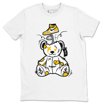 1s Yellow Ochre shirt to match jordans Surprise Teddy Bear sneaker tees streetwear brand Air Jordan 1 High OG Yellow Ochre SNRT Sneaker Release Tees unisex cotton White 2 crew neck shirt