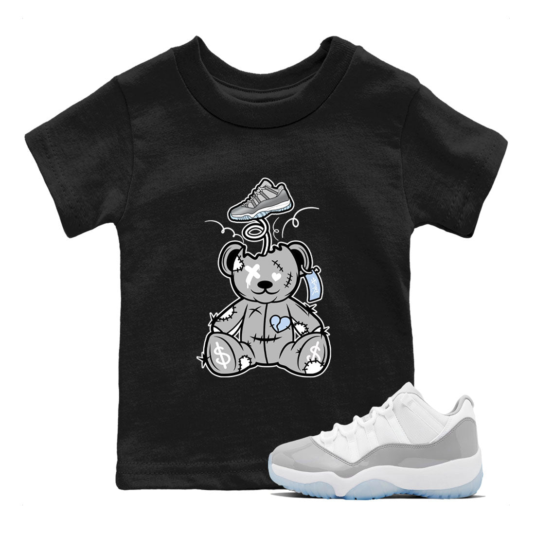 11s Cool Grey shirt to match jordans Surprise Teddy Bear sneaker tees Air Jordan 11 Cool Grey SNRT sneaker release tees baby toddler Black 1 cotton Shirt