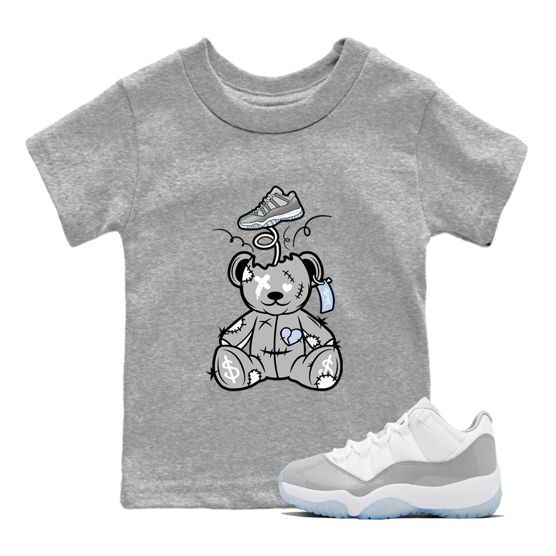 11s Cool Grey shirt to match jordans Surprise Teddy Bear sneaker tees Air Jordan 11 Cool Grey SNRT sneaker release tees baby toddler Heather Grey 1 cotton Shirt