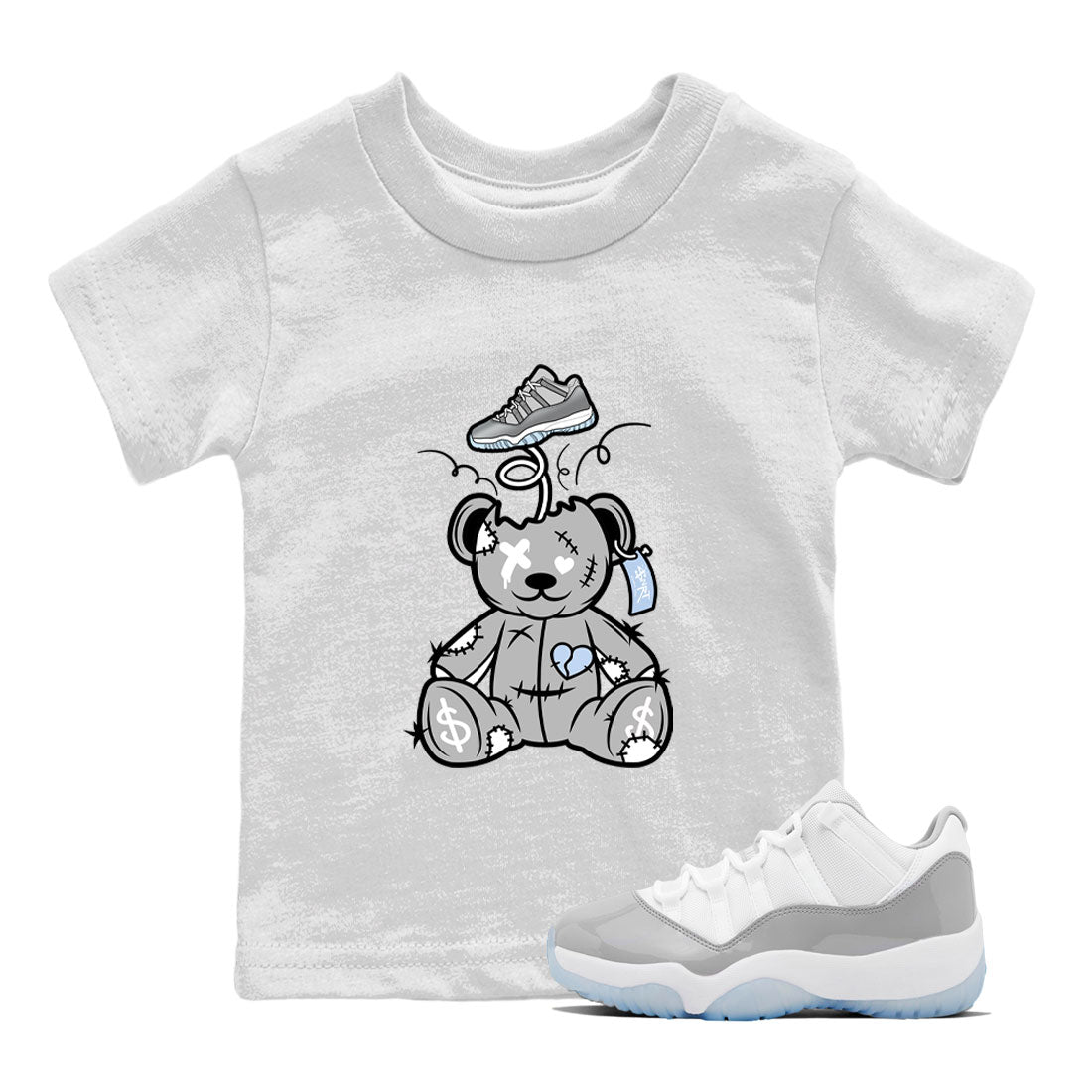 11s Cool Grey shirt to match jordans Surprise Teddy Bear sneaker tees Air Jordan 11 Cool Grey SNRT sneaker release tees baby toddler White 1 cotton Shirt