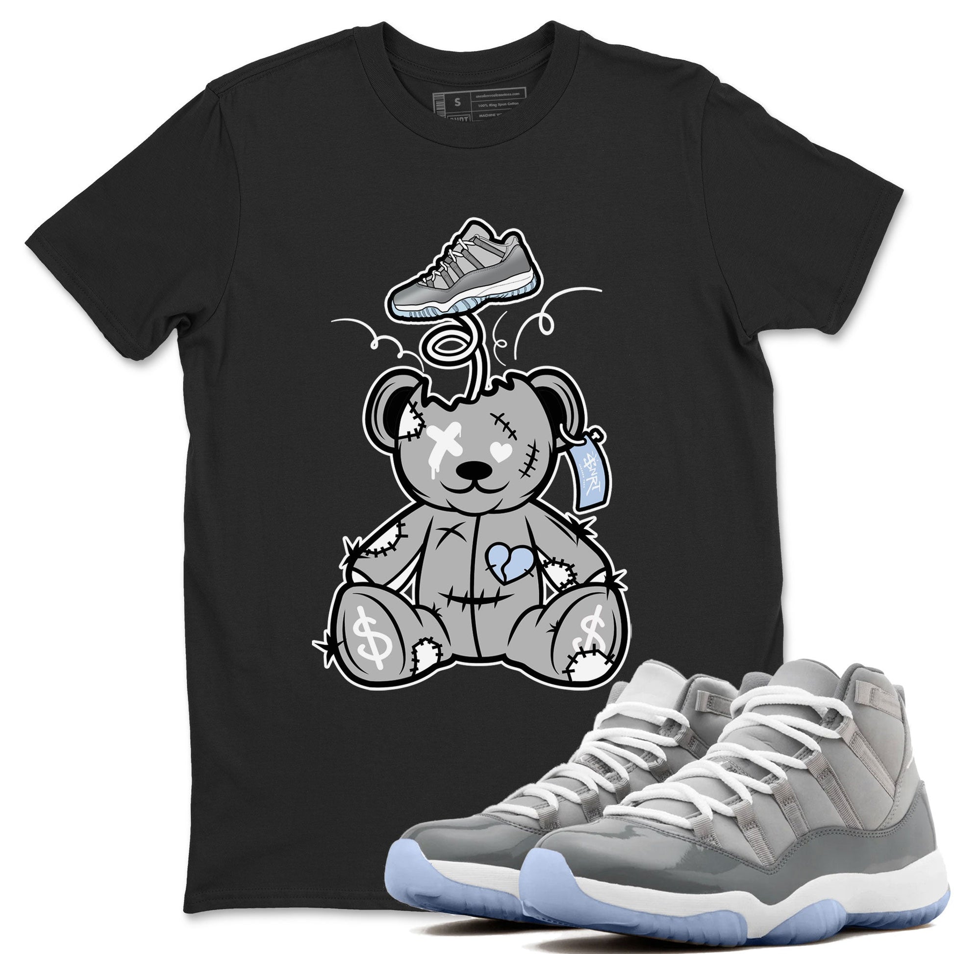 11s Cool Grey shirt to match jordans Surprise Teddy Bear sneaker tees Air Jordan 11 Cool Grey SNRT Sneaker Release Tees unisex cotton Black 1 crew neck shirt