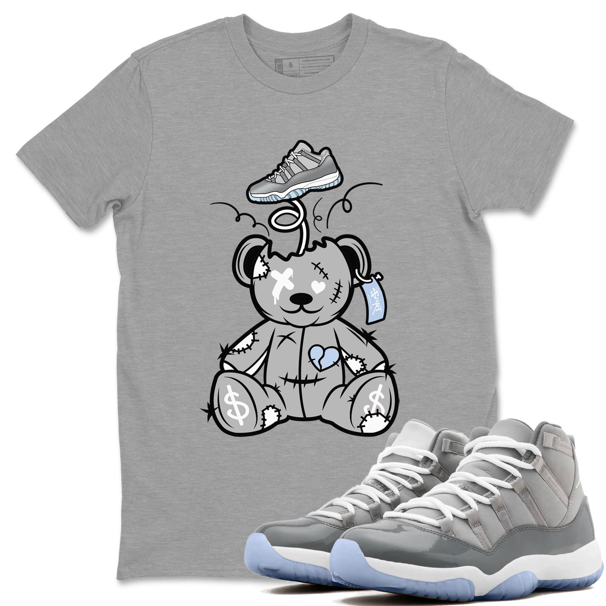 11s Cool Grey shirt to match jordans Surprise Teddy Bear sneaker tees Air Jordan 11 Cool Grey SNRT Sneaker Release Tees unisex cotton Heather Grey 1 crew neck shirt