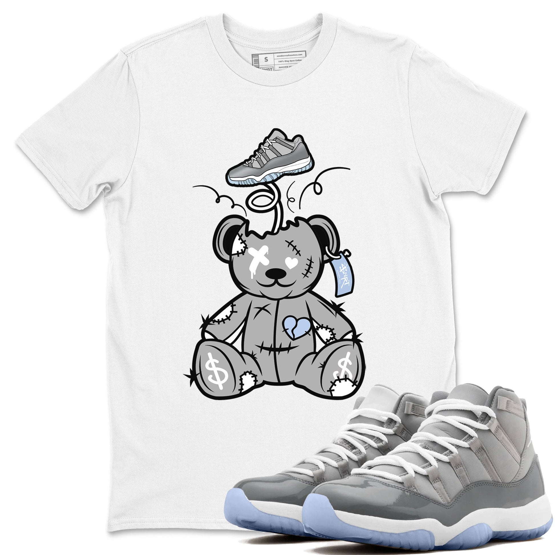 11s Cool Grey shirt to match jordans Surprise Teddy Bear sneaker tees Air Jordan 11 Cool Grey SNRT Sneaker Release Tees unisex cotton White 1 crew neck shirt