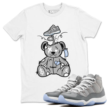 11s Cool Grey shirt to match jordans Surprise Teddy Bear sneaker tees Air Jordan 11 Cool Grey SNRT Sneaker Release Tees unisex cotton White 1 crew neck shirt
