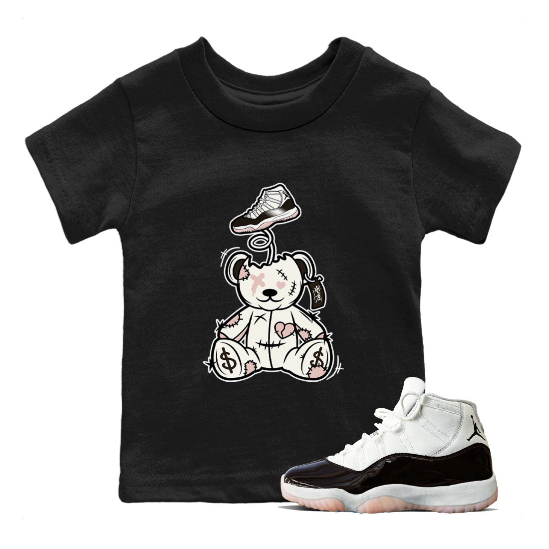 Air Jordan 11 Neapolitan shirt to match jordans Surprise Teddy Bear sneaker tees Air Jordan 11 Neapolitan SNRT Sneaker Tees Baby Toddler Black 1 T-Shirt