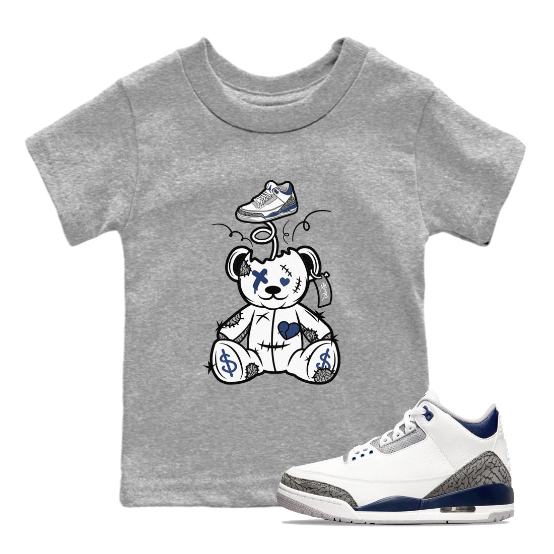 3s Midnight Navy shirt to match jordans Surprise Teddy Bear sneaker match tee Air Jordan 3 Midnight Navy SNRT Sneaker Tees baby toddler Heather Grey 1 cotton Shirt