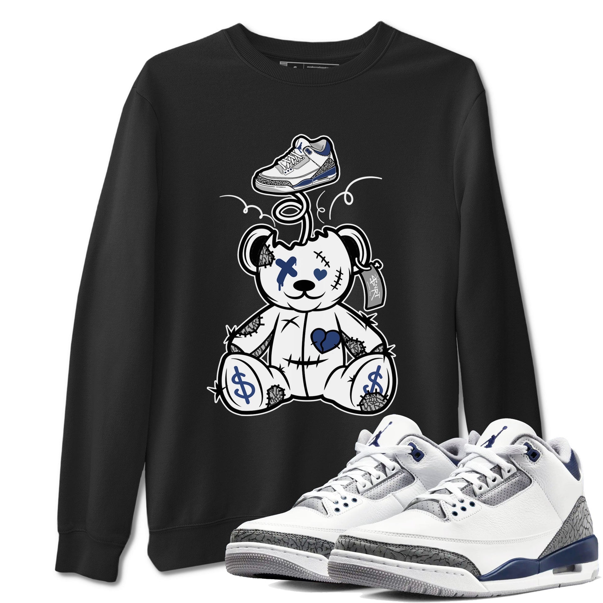 3s Midnight Navy shirt to match jordans Surprise Teddy Bear sneaker match tee Air Jordan 3 Midnight Navy SNRT Sneaker Tees unisex cotton Black 1 crew neck shirt