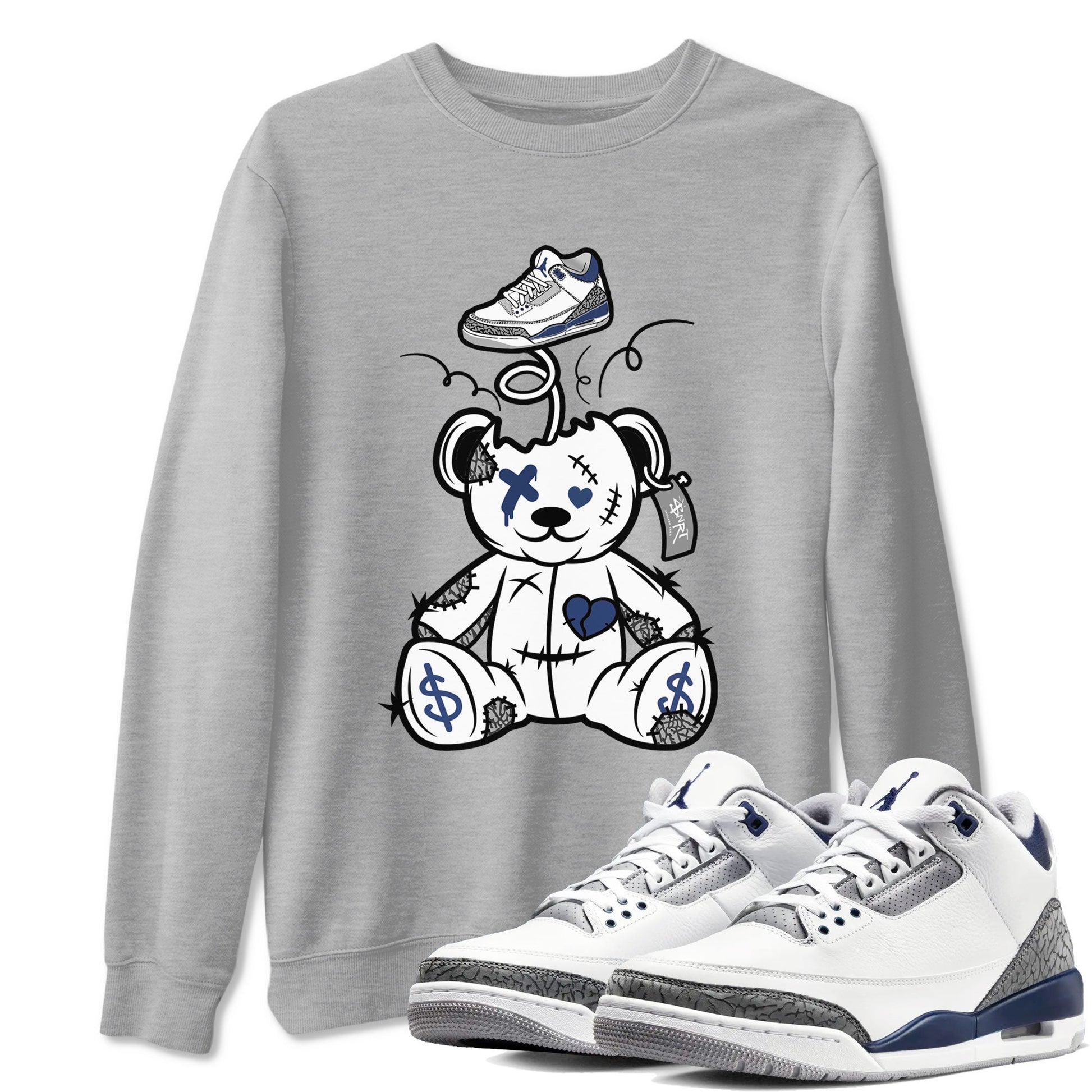 3s Midnight Navy shirt to match jordans Surprise Teddy Bear sneaker match tee Air Jordan 3 Midnight Navy SNRT Sneaker Tees unisex cotton Heather Grey 1 crew neck shirt