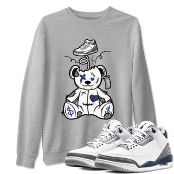 3s Midnight Navy shirt to match jordans Surprise Teddy Bear sneaker match tee Air Jordan 3 Midnight Navy SNRT Sneaker Tees unisex cotton Heather Grey 1 crew neck shirt
