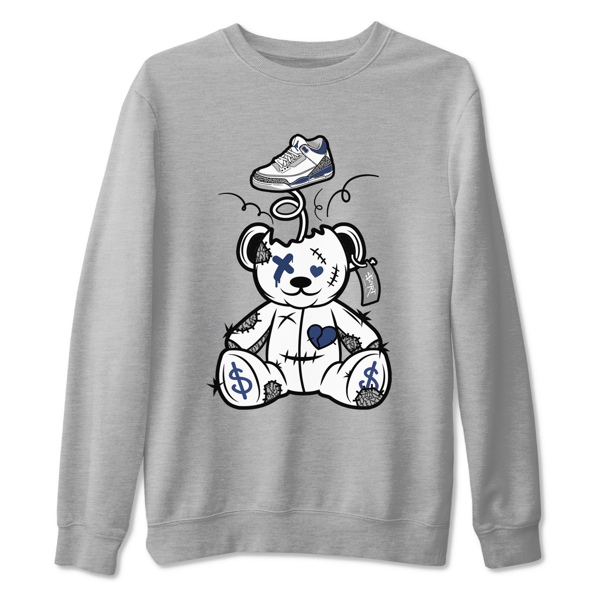 3s Midnight Navy shirt to match jordans Surprise Teddy Bear sneaker match tee Air Jordan 3 Midnight Navy SNRT Sneaker Tees unisex cotton Heather Grey 2 crew neck shirt