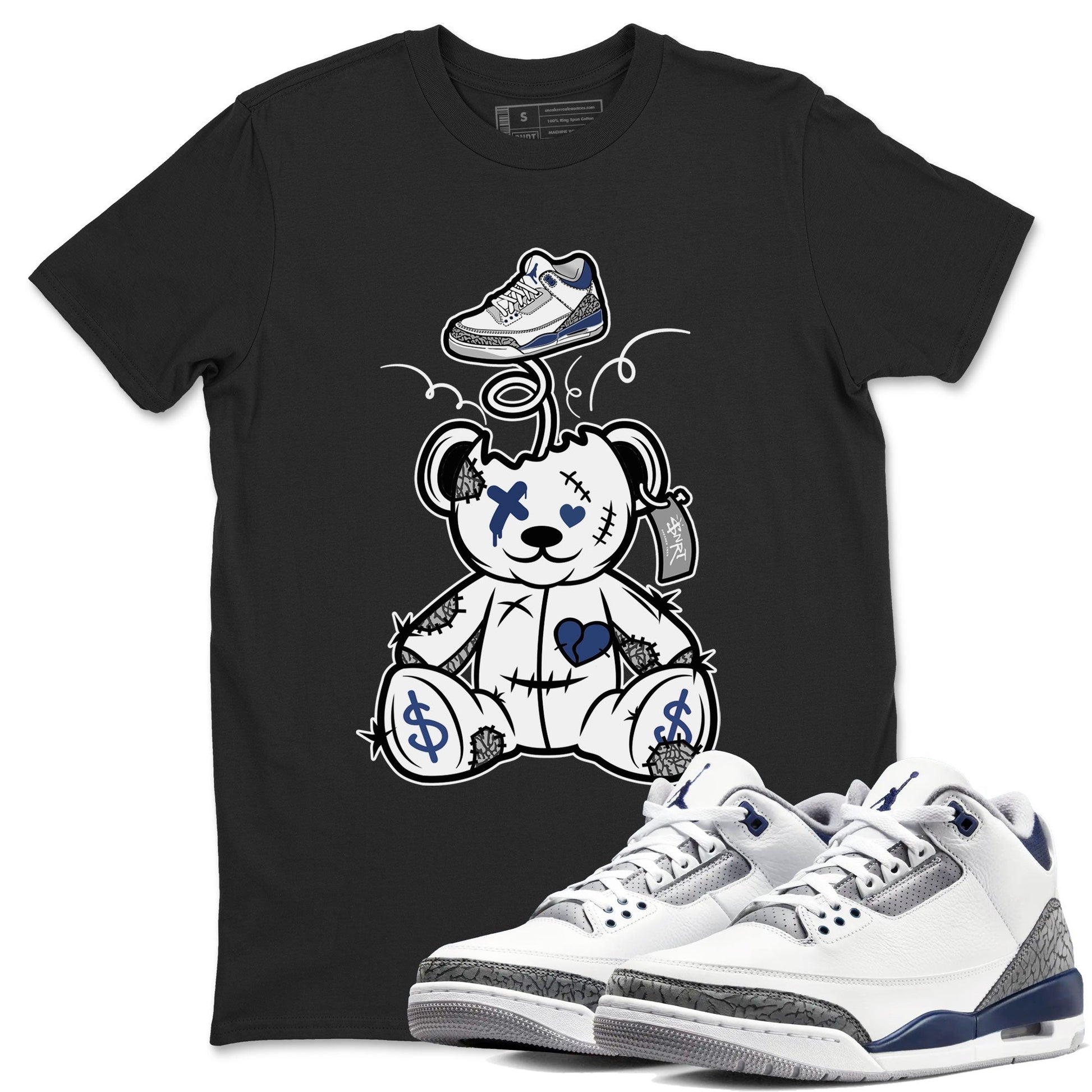 3s Midnight Navy shirt to match jordans Surprise Teddy Bear sneaker match tee Air Jordan 3 Midnight Navy SNRT Sneaker Tees unisex cotton Black 1 crew neck shirt